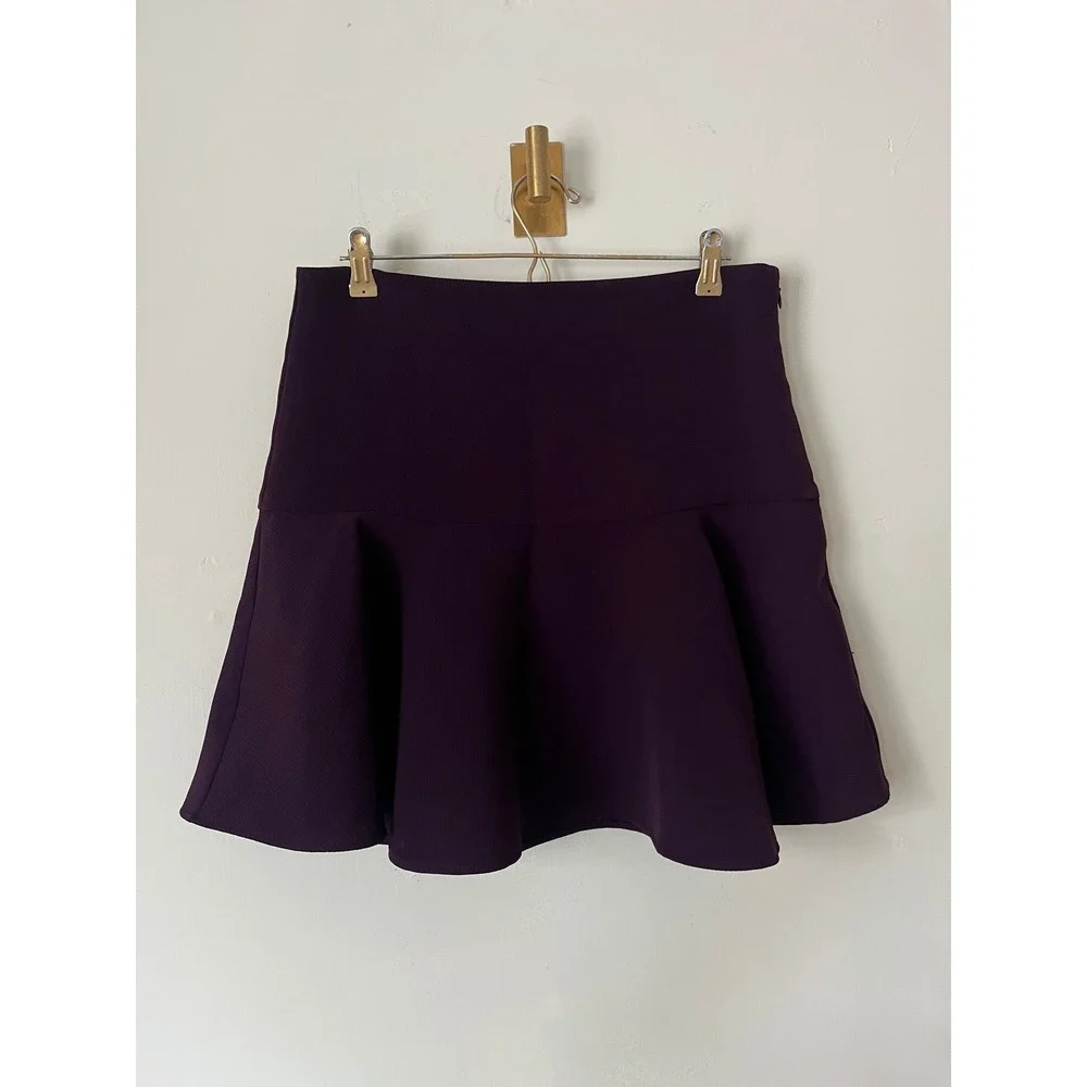 LOFT Purple Ribbed Flounce Drop Waist Mini Skirt dark academy Size 10 NWT